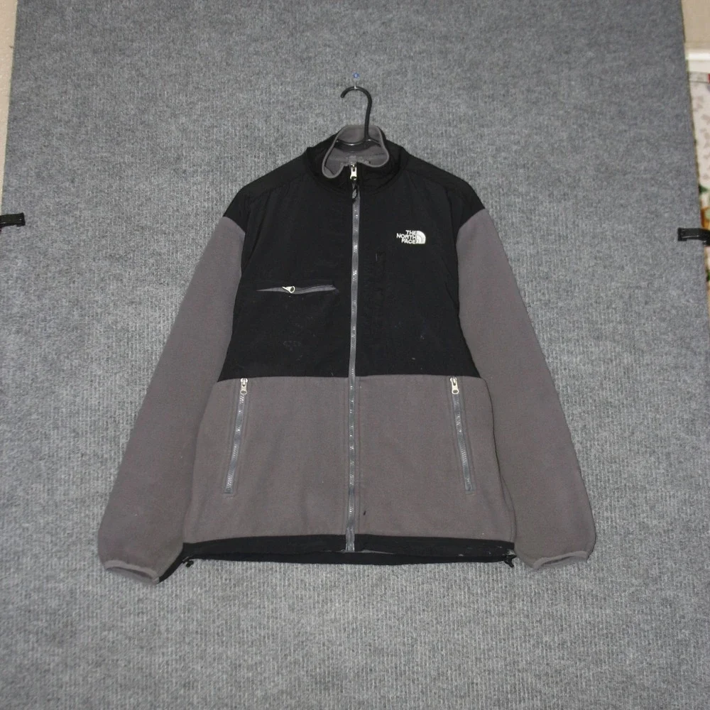 The North Face Denali Fleece Jacket Mens M Grey Black Polartec Full‎ Zip Coat